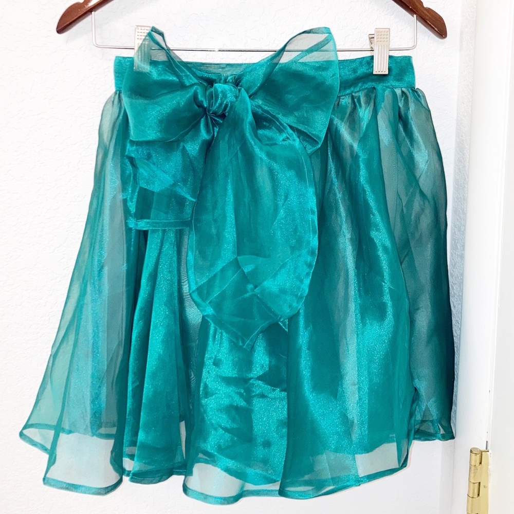 VTG NWOT 1990s GUESS Organza Mini Skirt TURQUOISE SZ: X-Small - Picture 1 of 8